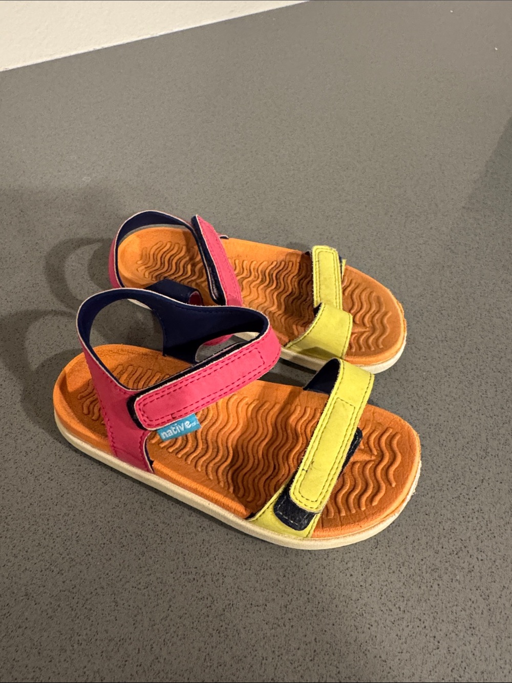 Native Kids Colorblock Sandals in Pink, Yellow and Orange